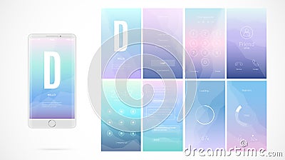 Modern UI screen design for mobile app with web icons. Vector Illustration