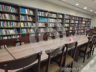 Modern University Books Library, chairs and Tables Editorial Stock Photo