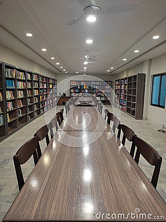 Modern University Books Library, chairs and Tables Editorial Stock Photo