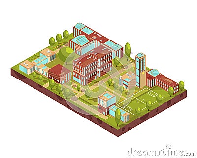 Modern University Buildings Isometric Layout Vector Illustration