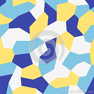 Modern urban camo print for fabric. Colorful polygon pattern, abstract color geometric camouflage background. Seamless mosaic text Vector Illustration