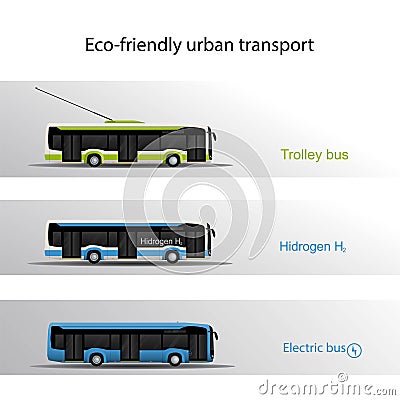 Modern urban eco-friendly low-floor public transport. Infographics Vector Illustration
