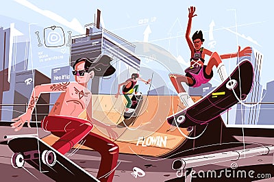 Modern urban skateboard park Vector Illustration