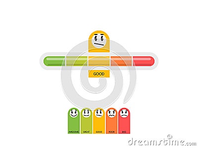 Modern user satisfaction meter with five funny emoticons Vector Illustration