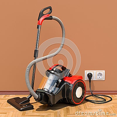 Modern vacuum cleaner in interior, 3D Stock Photo