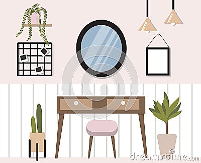 Modern vanity table in Scandinavian style and minimal design Vector Illustration