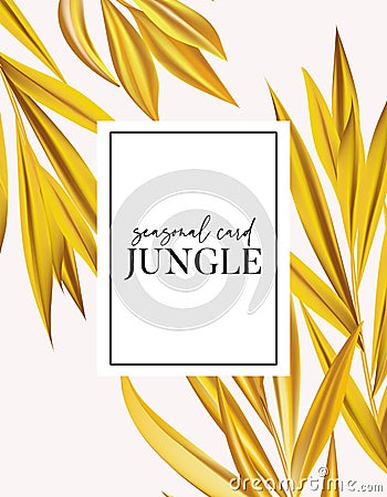 Modern vecor realistic palm leaves minimal card design, banana leaf contrast yellow splash template for poster, flyer, partty Vector Illustration