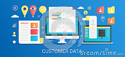 Modern vector flat gradient customer data concept template banner with icons and text. Vector Illustration