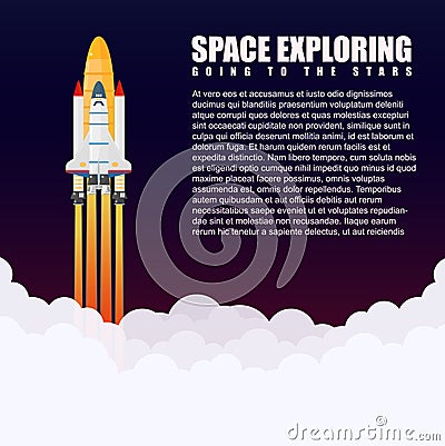 Modern vector galaxy space rocket Spaceship launch. Flying Vector Illustration