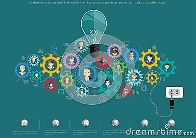 Modern vector illustration of Business Brainstorming team work people composition with backlash, icon, flat design. Vector Illustration