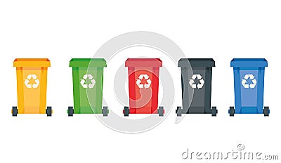 Modern vector illustration of colored rubbish containers for separate sorting of garbage. Bin for recycling different Vector Illustration