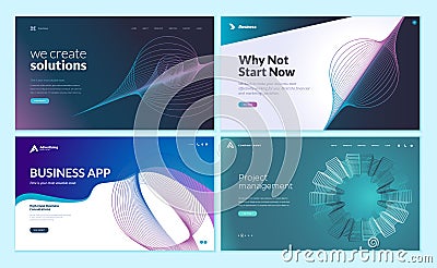 Set of web page design templates with abstract background for business app, project management, creative solutions Vector Illustration