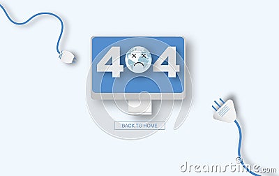 Modern vector illustration of 404 error page vector template for website, Computer desktop Electric Plug and Socket unplugged. Vector Illustration
