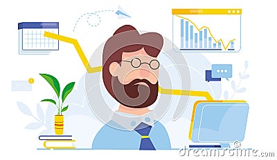 Modern vector illustration of financial analyst. financial crisis. Oil price drop. Collapse of the economy. Bankruptcy Vector Illustration