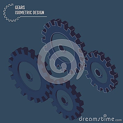 Modern vector illustration of isometric gears with on the grey Vector Illustration