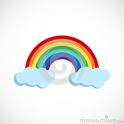 Modern vector illustration of the rainbow and clouds. Flat forecast icon of a cloudy weather. Meteorological symbol. Vector Illustration