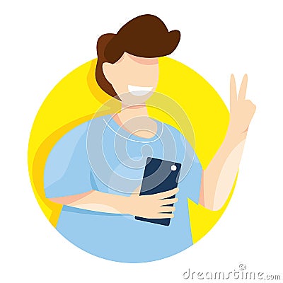 Modern vector illustration of young man with smartphone taking selfie. Cartoon illustration of millenial making photo of yourself Cartoon Illustration