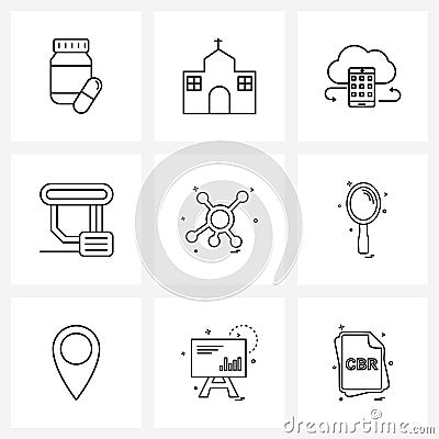 Modern Vector Line Illustration of 9 Simple Line Icons of bonding, tech, mobile, program, data Vector Illustration