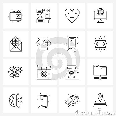 Set of 16 UI Icons and symbols for clothes, thanksgiving, donation, envelope, computer Vector Illustration