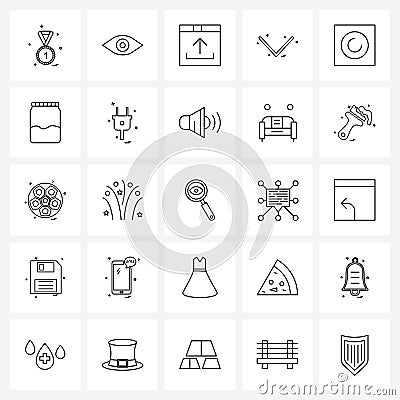 Isolated Symbols Set of 25 Simple Line Icons of jar, basic circle, browser, down, direction Vector Illustration