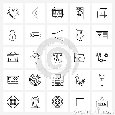 Modern Vector Line Illustration of 25 Simple Line Icons of modeling, cube, web layout, abstract, mobile network Vector Illustration