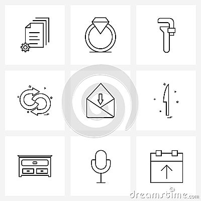 Modern Vector Line Illustration of 9 Simple Line Icons of sms, reset, plumb, refresh, direction Vector Illustration