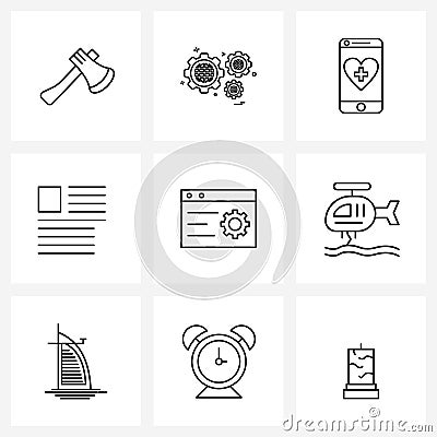 Modern Vector Line Illustration of 9 Simple Line Icons of website, inline, engine, image, smartphone Vector Illustration