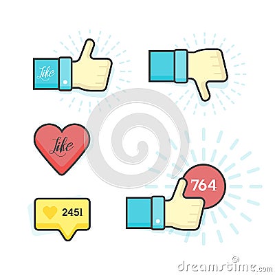 Modern Vector Set of thumb up and like icons Vector Illustration