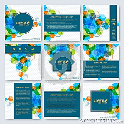 Modern vector templates for square brochure, cover, layout, card or magazine. Business, science, medicine and technology Vector Illustration