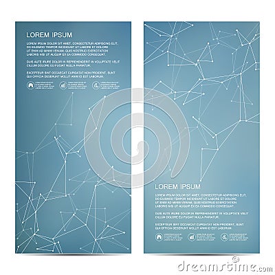 2 of modern vertical scientific banners. Molecular structure of DNA and neurons. Geometric abstract background. Medicine Vector Illustration