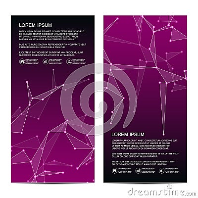 2 of modern vertical scientific banners. Molecular structure of DNA and neurons. Geometric abstract background. Medicine Vector Illustration