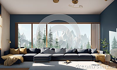 Modern villa, interior, wide living room with divan ,generated by artificial intelligence Stock Photo