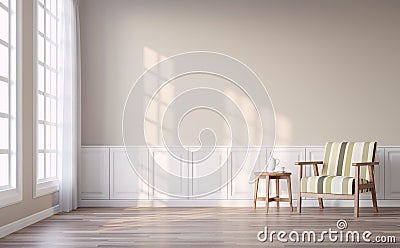 Modern vintage living room with light brown wall 3d render. Stock Photo