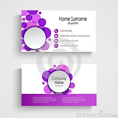 Modern violet round business card template Vector Illustration