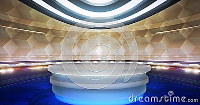 Modern, virtual TV studio background with desk, ideal for tv news shows, or events Stock Photo