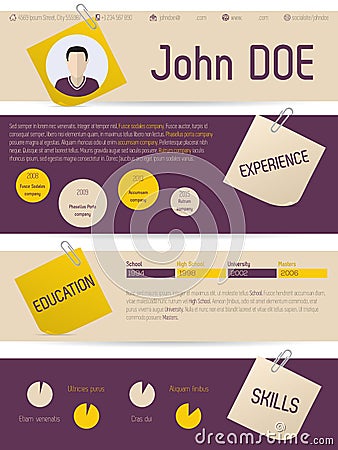 Modern vitae resume with tags and paper clips Vector Illustration