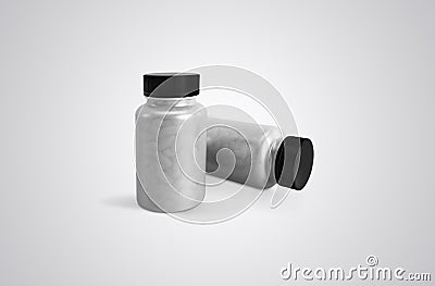 Modern vitamins clear white plastic bottles perspective Stock Photo