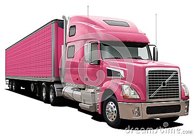 Modern Volvo VT880 truck with semi-trailer all pink. Stock Photo