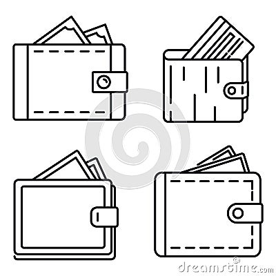 Modern wallet icons set, outline style Vector Illustration