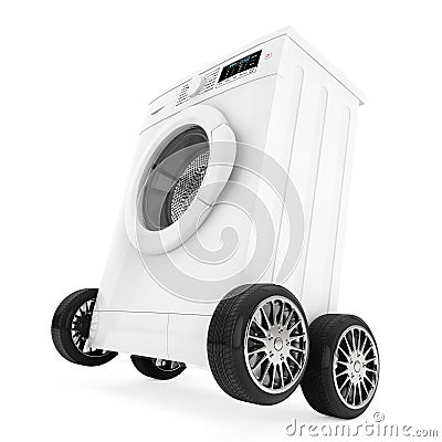 Modern Washing Machine on Wheels. 3d Rendering Stock Photo