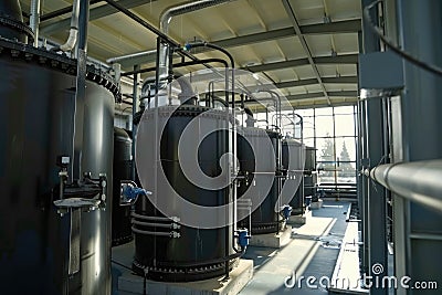 Modern wastewater treatment plant of chemical factory. Water purification tanks Stock Photo