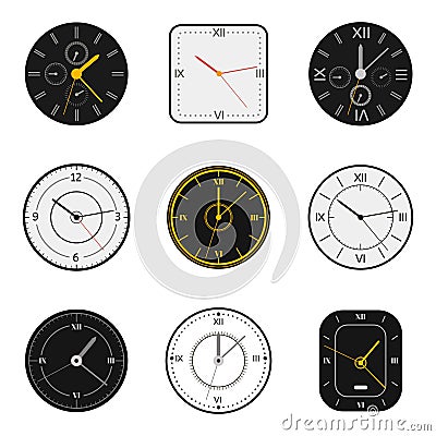 Modern watch face. Clock round scale faces, modern 12 hours round clock, time measurement watch vector illustration Vector Illustration