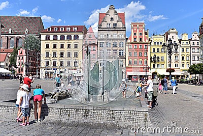 Modern water fountain in Wroclaw Editorial Stock Photo