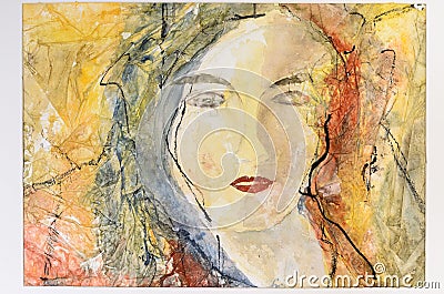 Modern watercolor portrait of a young woman Stock Photo