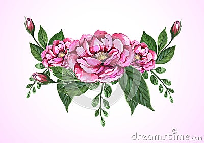 Modern watercolour bouquet of flowers on pink background Stock Photo