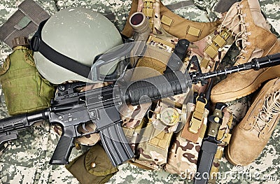 Modern weapons and military equipment Stock Photo
