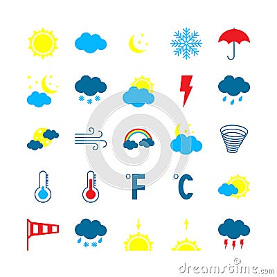 Modern weather icons set. Flat vector illustration. Vector Illustration