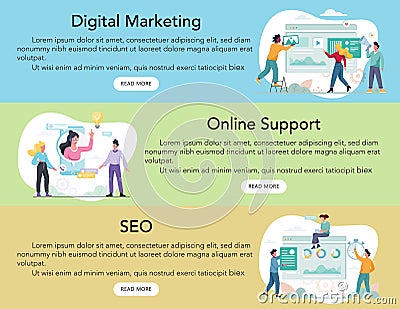 Modern web business service advert banner or website header. Vector Illustration