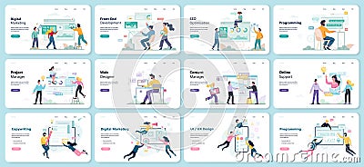 Modern web business service set. Web development Vector Illustration