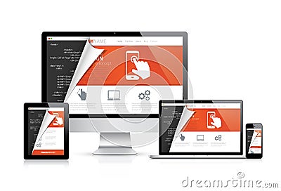 Modern web design computer developers coding workspace vector Vector Illustration